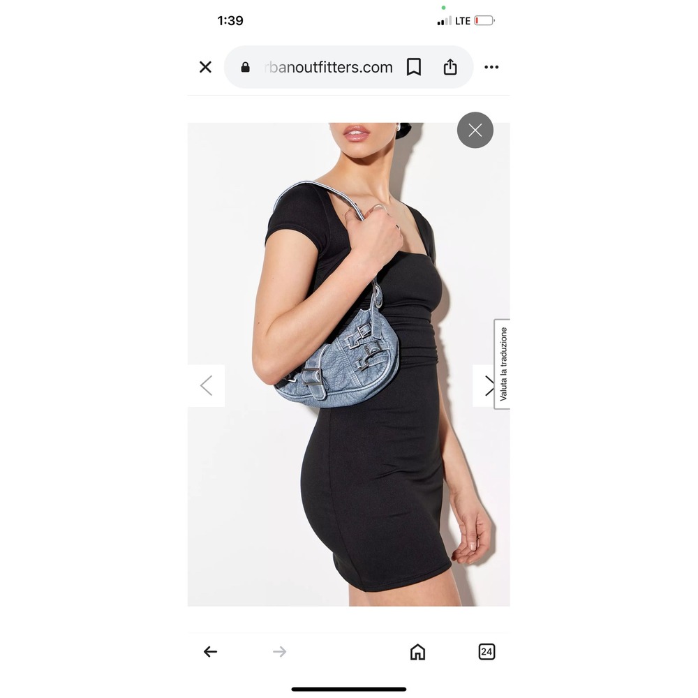 URBAN OUTFITTERS BUCKLE BIKER BAG IN BLUE VEGAN LEATHER
